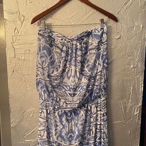 Cynthia Rowley Blue and White Strapless Maxi Beach Dress